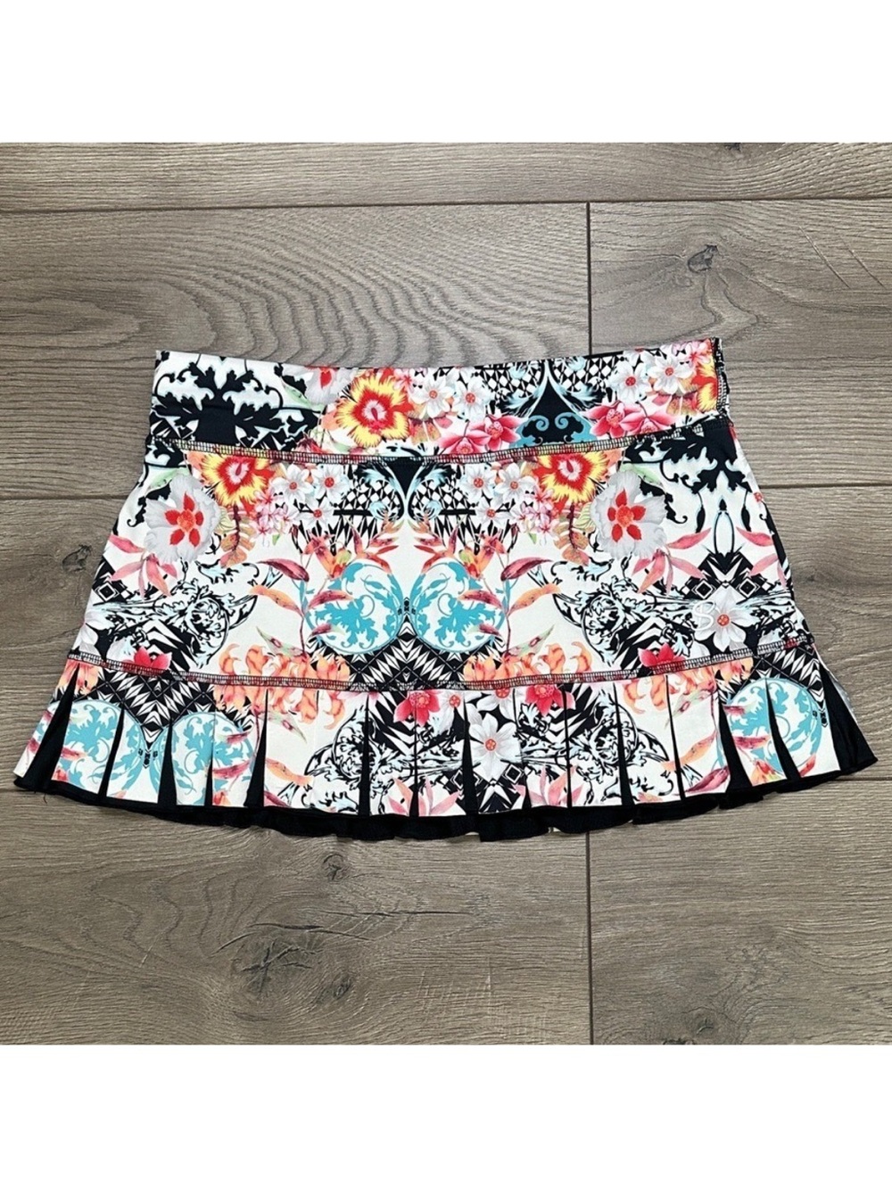 Sofibella 12" Floral Print Fringe Ruffle Tennis Skirt Size Small